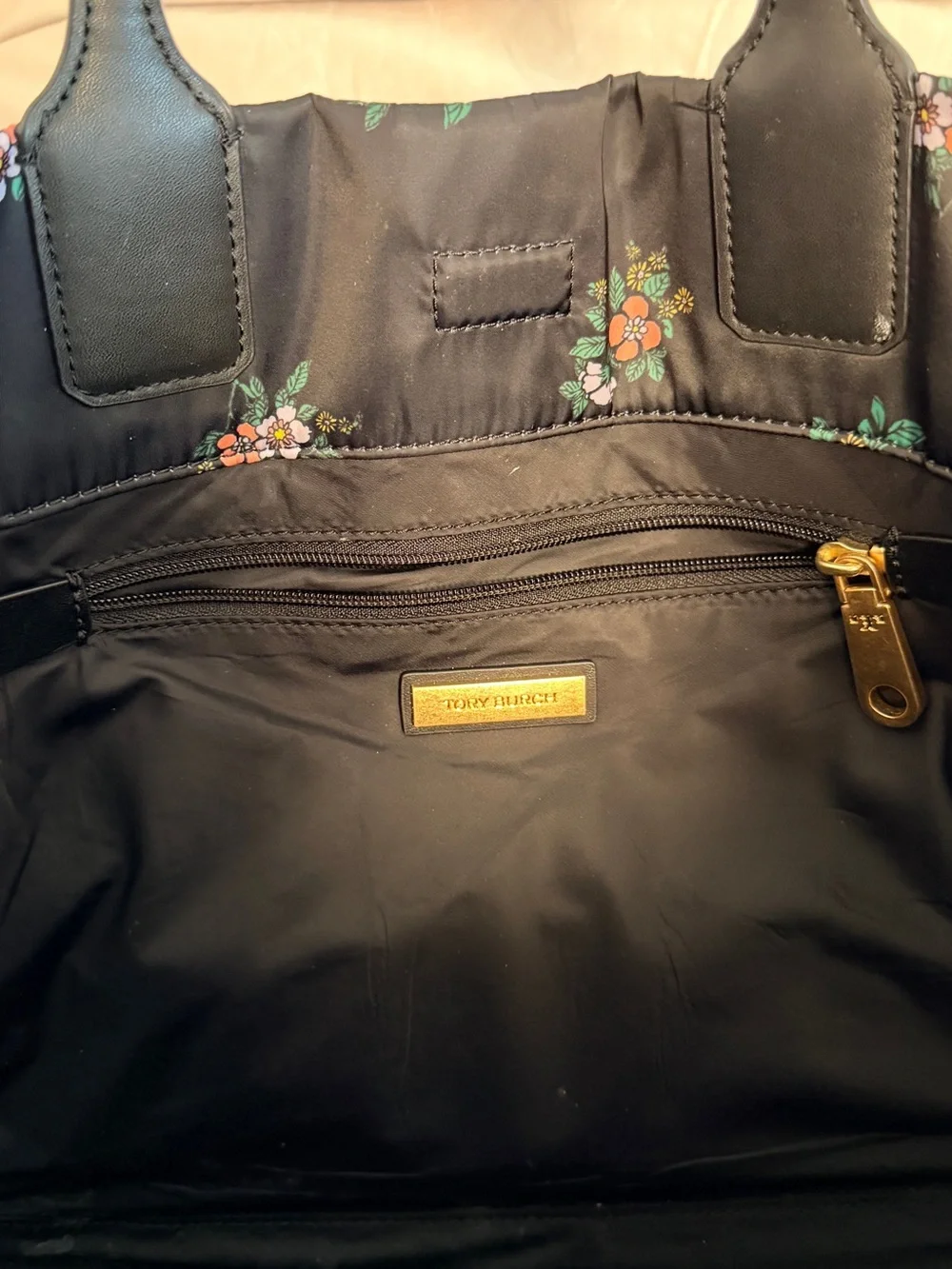 Tory Burch Black Floral Logo Tote
